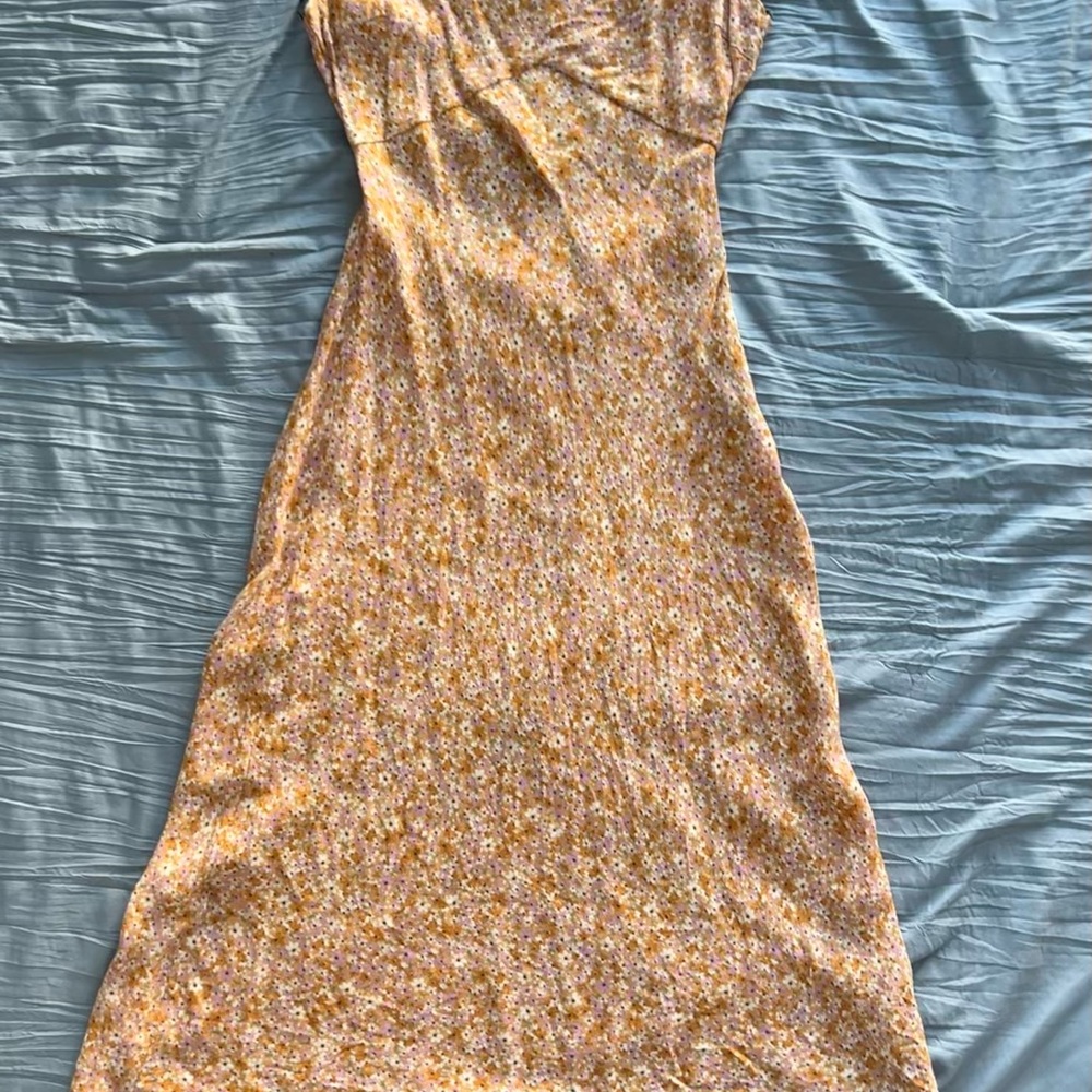 Elodie Midi Dress with Floral Design in Orange and White
